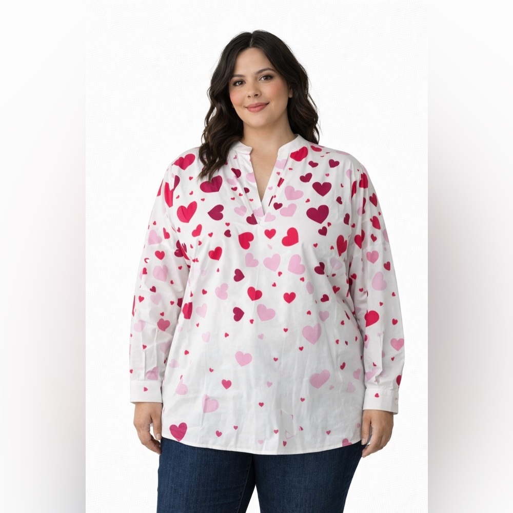 NWOT White Red Pink Heart Print Tunic Blouse – XXL